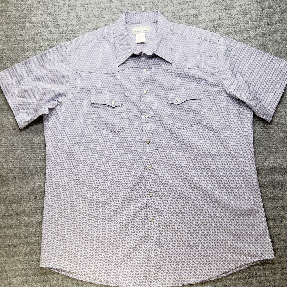 Wrangler‎ Snap Front Shirt Mens XL Gray Geometric Short Sleeve Western Cowboy